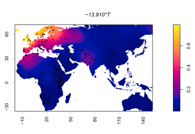 Geographic distribution of -13,910*T variant