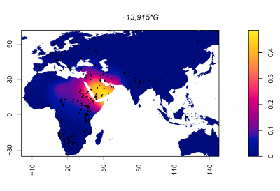 Geographic distribution of -13,915*G variant